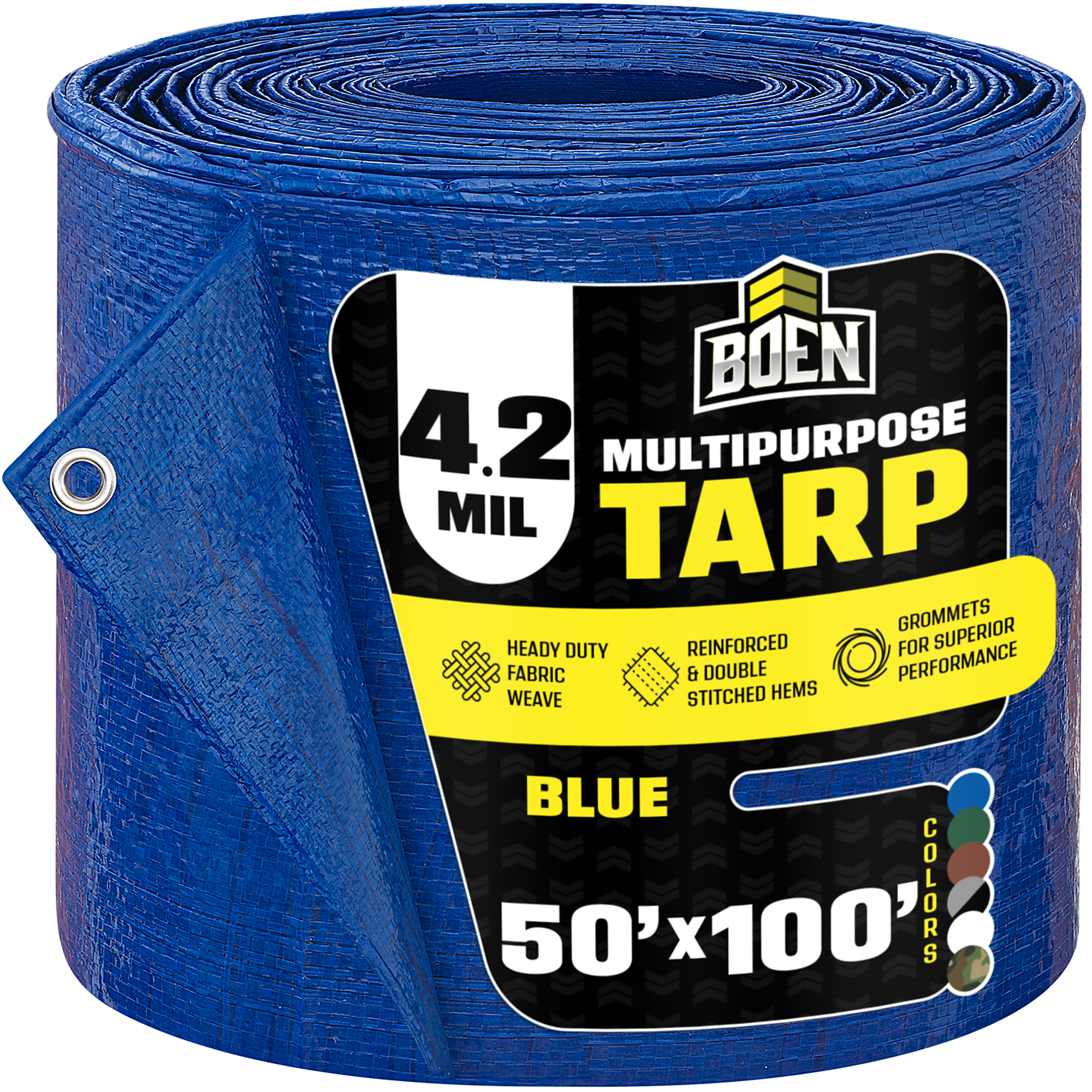 Boen 50 ft x 100 ft Blue Tarp, 4.2 Mil Thick Multi-Purpose Large Waterproof Cover, Rip Proof Tarps, Thick Weave Material, UV Resistant Great for Tarpaulin Canopy Tent, Boat, RV or Pool Cover